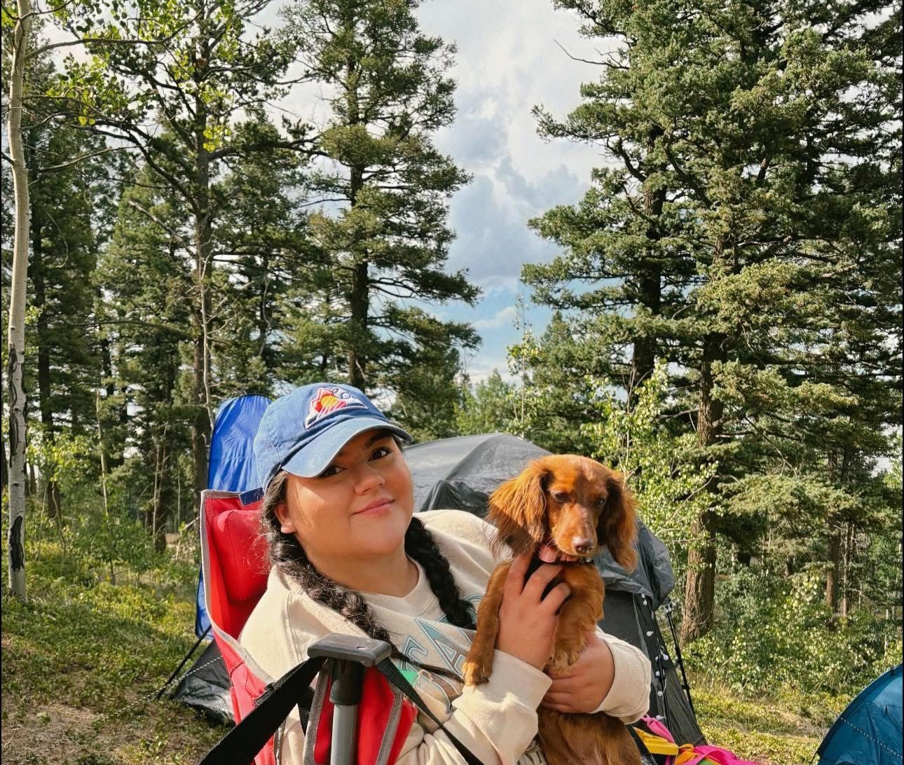 Camping with a dachshund in a Colorado forest